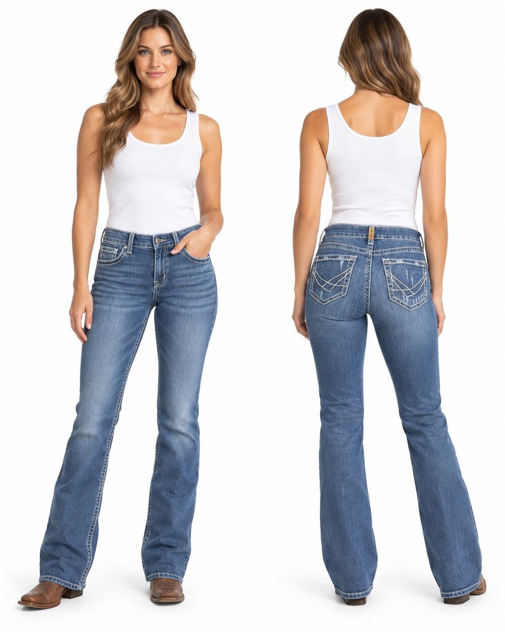 Ariat REAL Jeans Womens 30L Mid Rise Boot Cut Blue Western Riding Embroidered